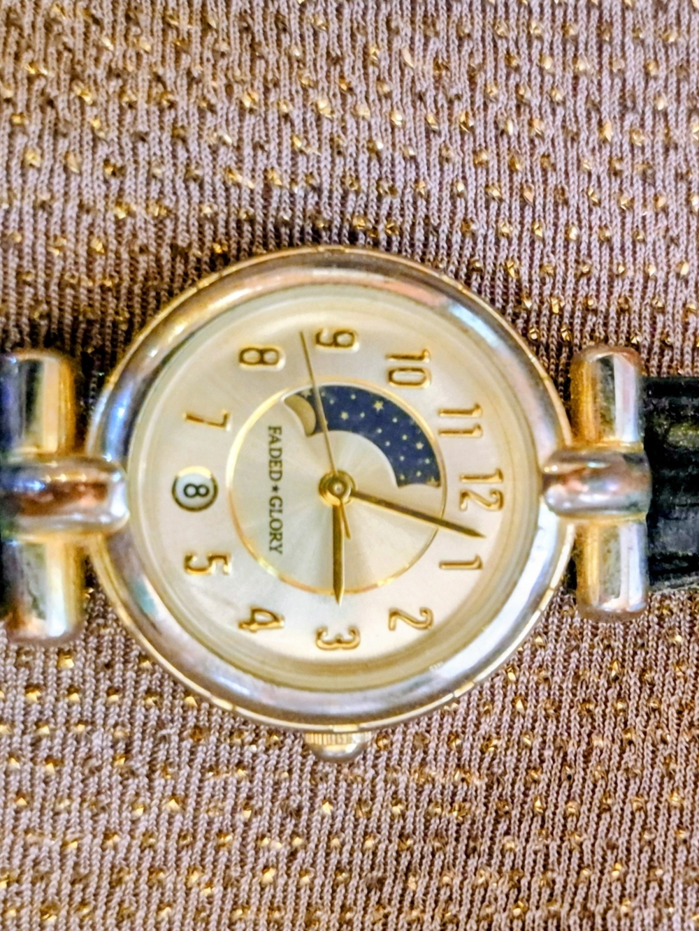 Faded Glory Gold-Tone Moonphase Watch with Black Strap - Picture 2 of 3